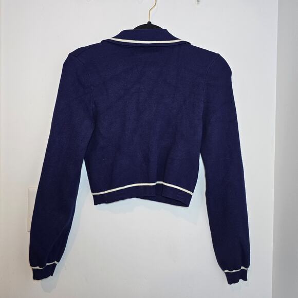 Willow Wind Crop Sweater Womens Size M Navy Polo Old Money Preppy Tenniscore - Picture 4 of 7